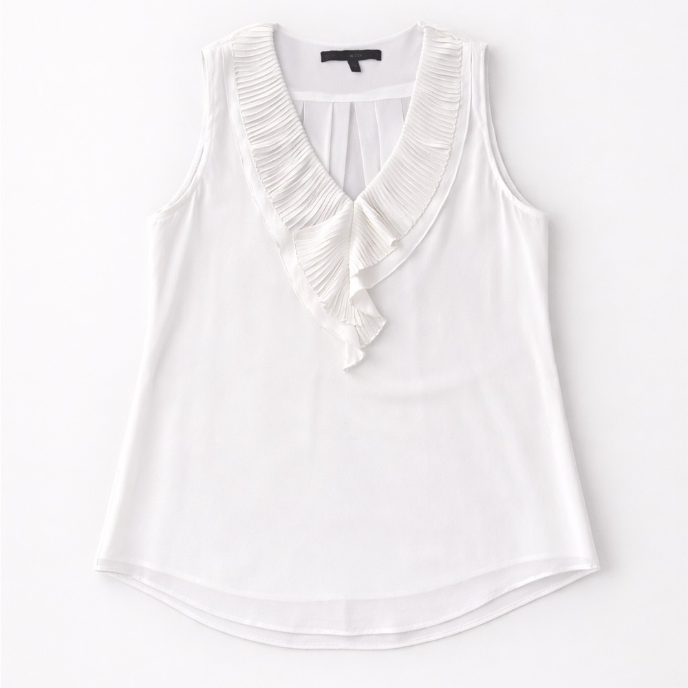 White House Black Market Sleeveless Pleated Ruffled Blouse